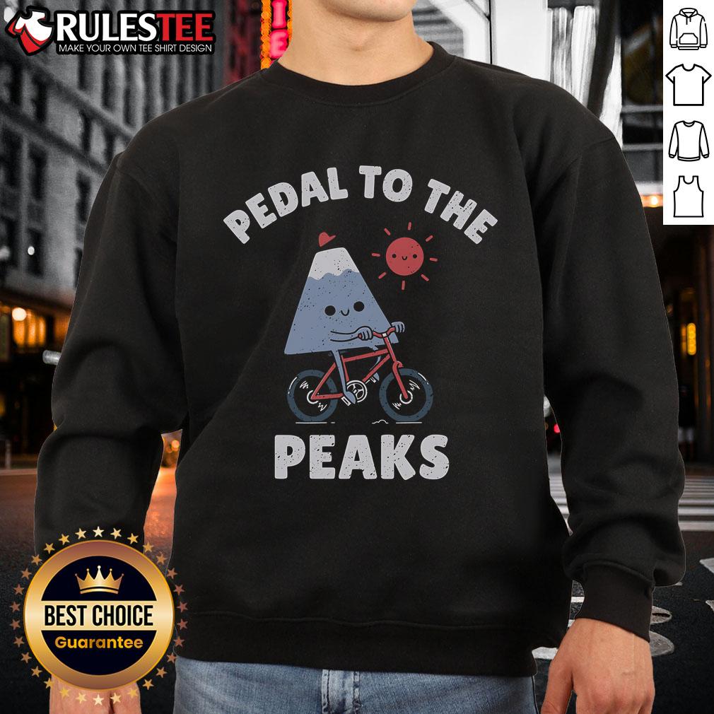 Cozy Top Pedal to the Peaks sweatshirt showcasing a mountain graphic, perfect for outdoor enthusiasts and casual wear.