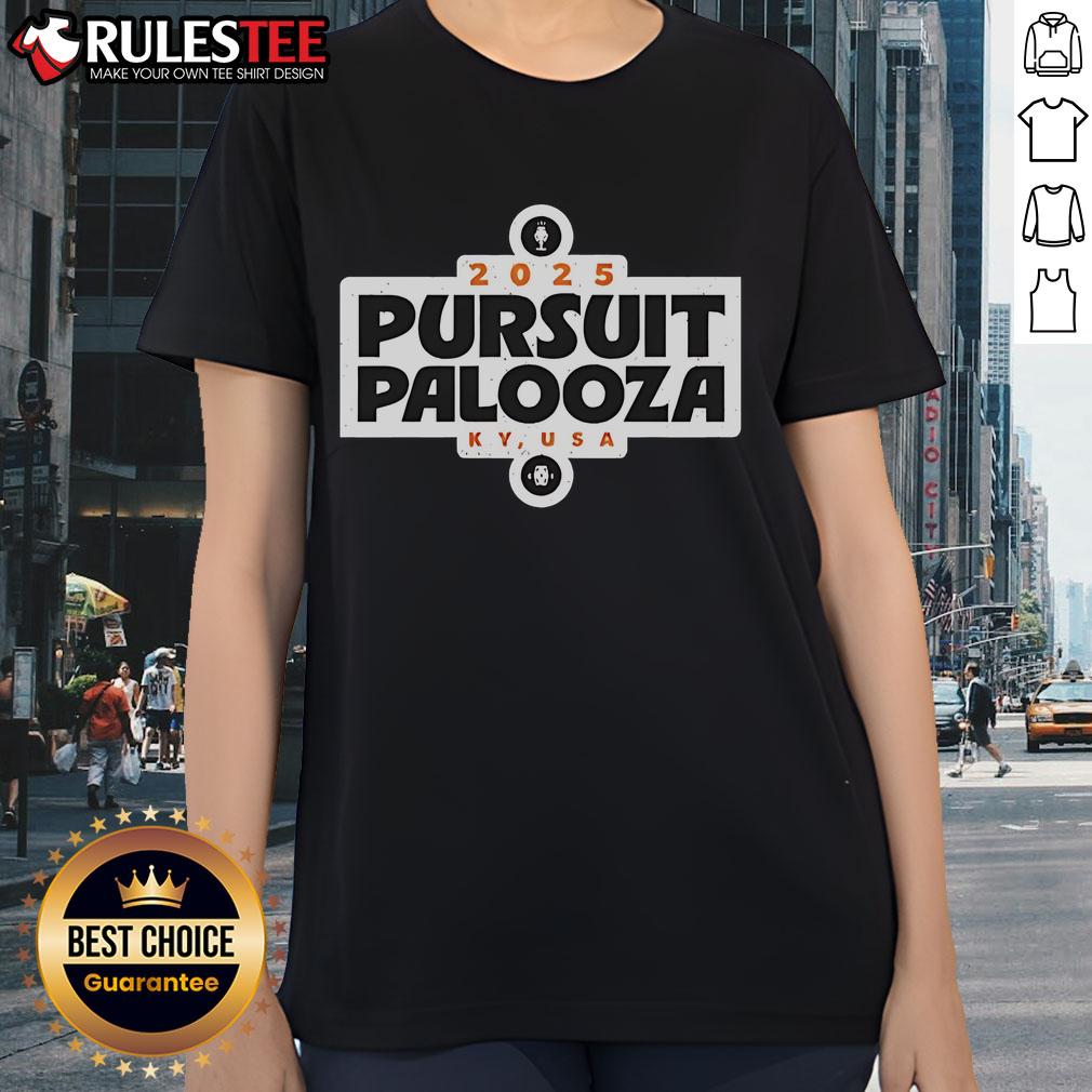 Top PursuitPalooza 2025 logo on a stylish ladies tee, showcasing vibrant design for event enthusiasts and participants.