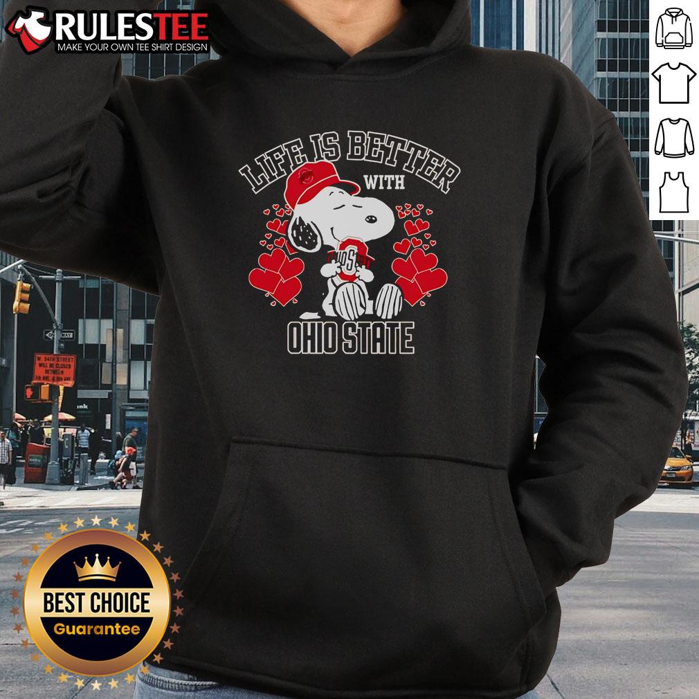 Alt Text: Cozy Top Snoopy hoodie featuring Life is Better with Ohio State Buckeyes design, perfect for fans and casual wear.