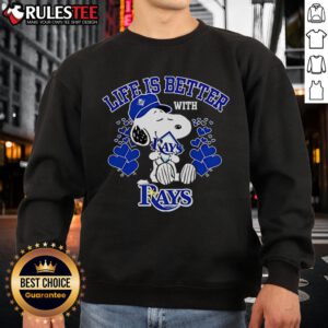 Alt Text: Cozy 'Top Snoopy Life Is Better With Rays Sweatshirt' featuring Snoopy design, perfect for casual wear and comfort.