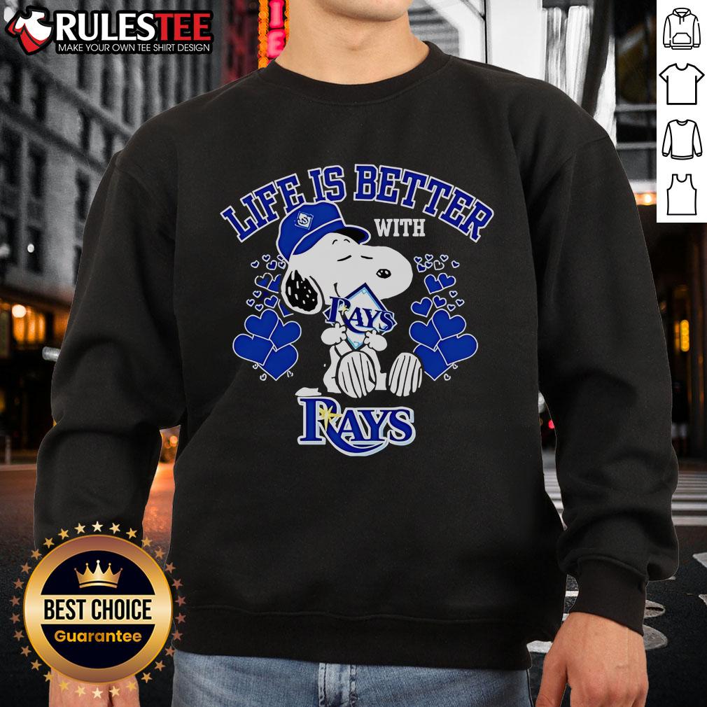 Alt Text: Cozy 'Top Snoopy Life Is Better With Rays Sweatshirt' featuring Snoopy design, perfect for casual wear and comfort.