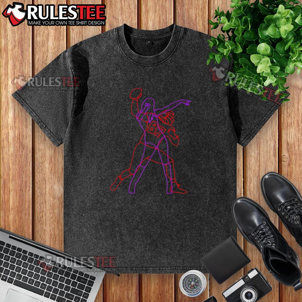 Alt Text: Awesome Neon Lights Duo Football No. 87 Washed T-Shirt featuring vibrant colors and a stylish design for sports fans.
