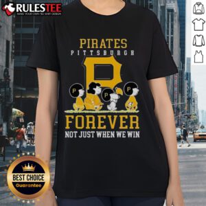 Alt Text: Awesome Peanuts Charlie Brown Snoopy Pittsburgh Pirates baseball tee for ladies - Perfect for fans all year round.