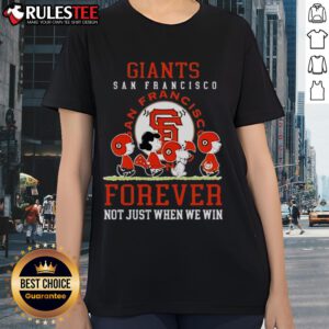 Awesome Peanuts Charlie Brown Snoopy San Francisco Giants baseball tee for ladies, celebrating fandom beyond wins.