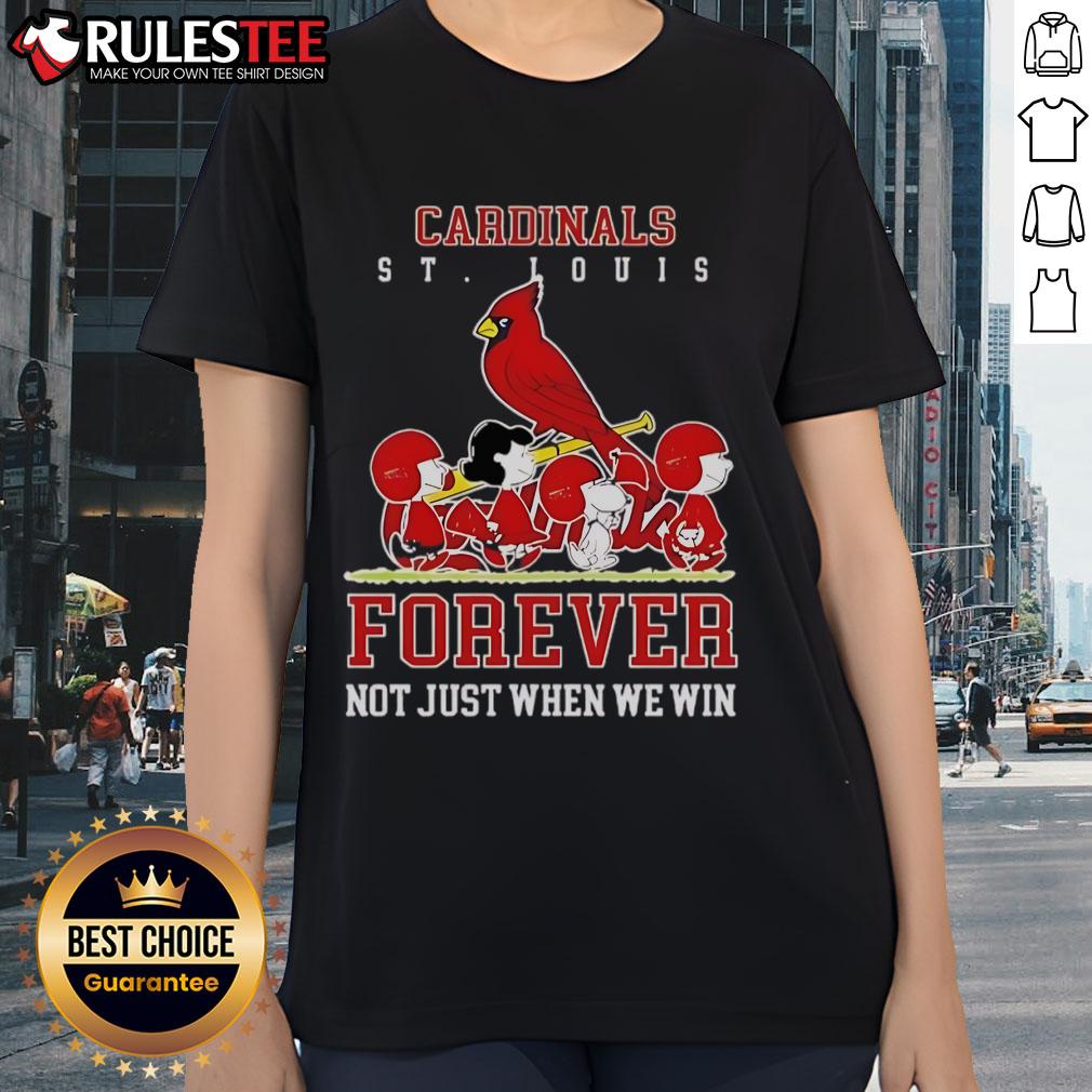 Awesome Peanuts Charlie Brown Snoopy St. Louis Cardinals baseball tee for ladies, perfect for fans year-round!