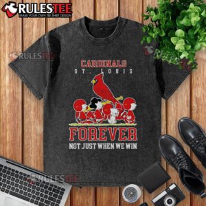 Awesome Peanuts Charlie Brown Snoopy St. Louis Cardinals baseball washed t-shirt design celebrating fandom and loyalty.