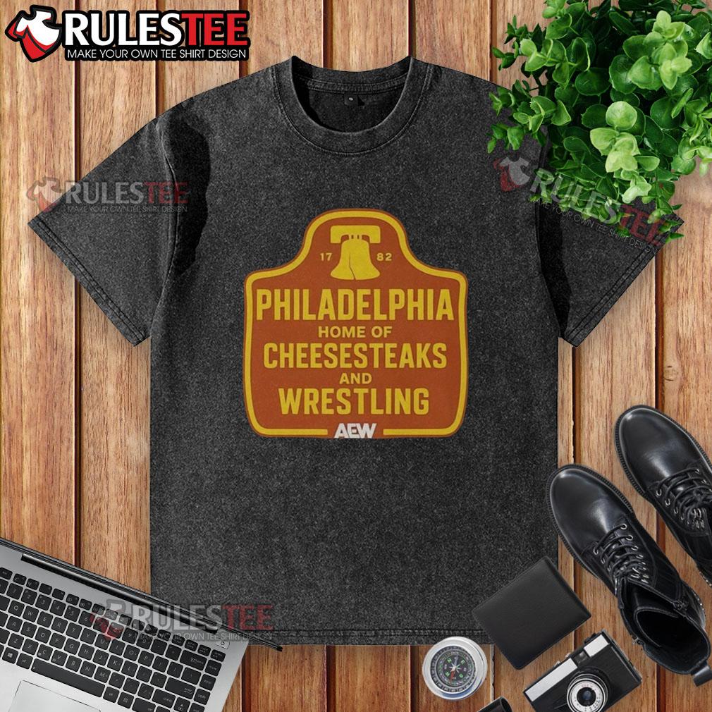 Vintage washed t-shirt featuring the Awesome Philadelphia home of cheesesteaks and wrestling design, perfect for fans.