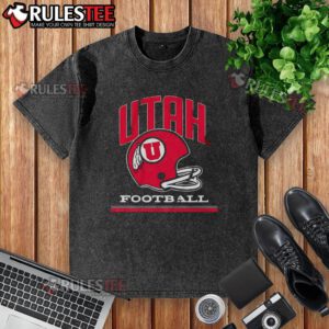 Alt Text: Vintage Utah Utes football helmet graphic on a washed t-shirt, perfect for fans of college football apparel.