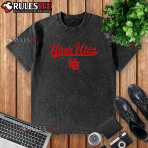 Vintage washed t-shirt featuring the Utah Utes football wordmark logo, perfect for fans of college sports.