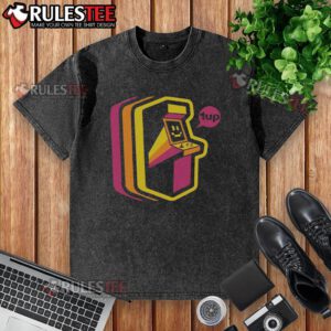 Awesome vintage arcade stripes washed t-shirt featuring retro graphics and a comfortable fit for gamers and nostalgia lovers.