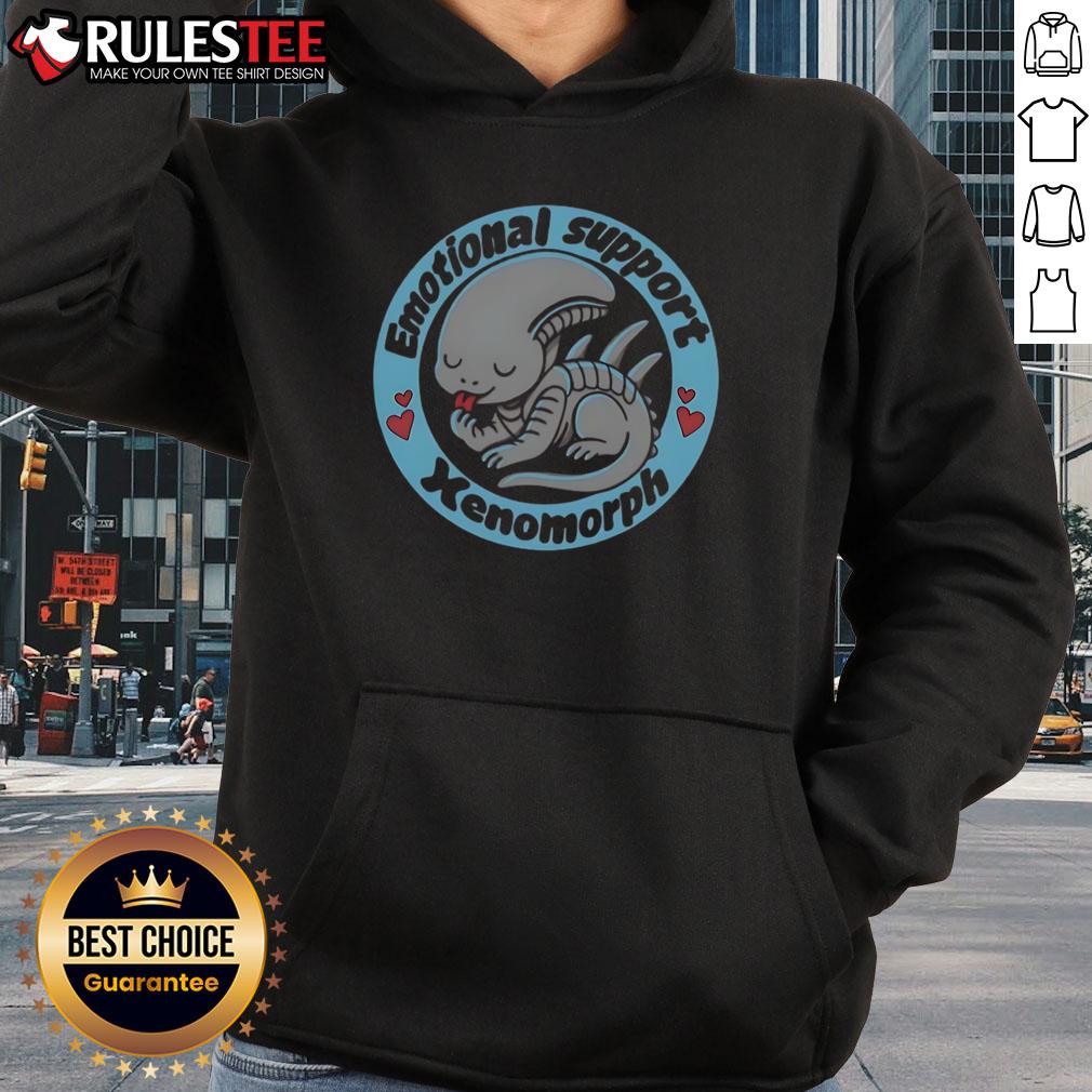 Cute emotional support xenomorph alien predator hoodie with vibrant colors and playful design, perfect for fans.
