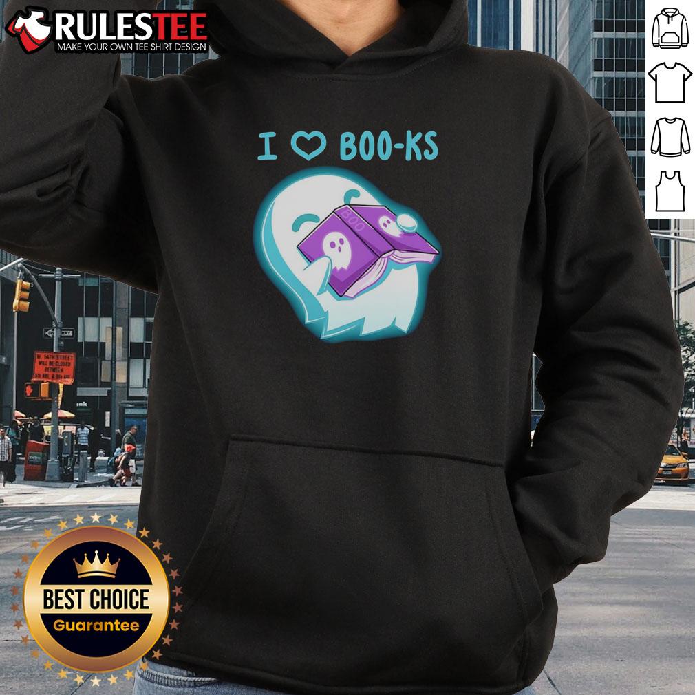 Cute ghost design on I Heart Boo-ks hoodie, perfect for Halloween lovers and cozy book enthusiasts.