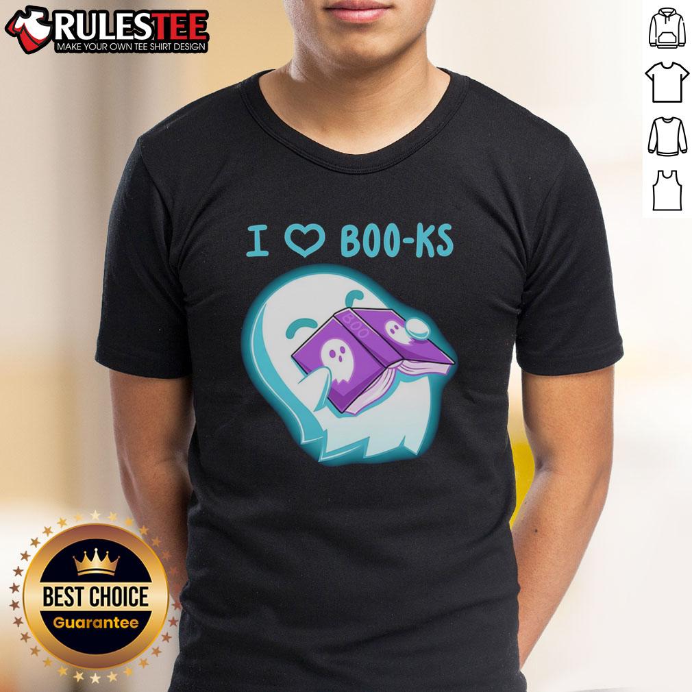 Cute Ghost Book I Heart Boo-Ks T-Shirt featuring an adorable ghost and book design, perfect for Halloween and reading lovers.