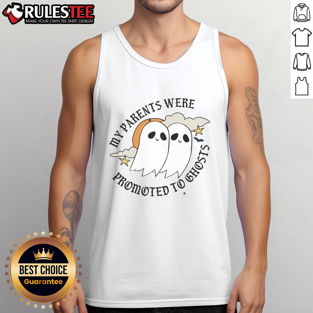 Adorable tank top featuring 'My Parents Were Promoted To Ghosts' design, perfect for Halloween and casual wear.