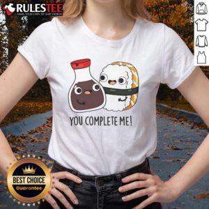 Cute soy sauce and sushi You Complete Me ladies tee, perfect for sushi lovers and casual outfit enthusiasts.