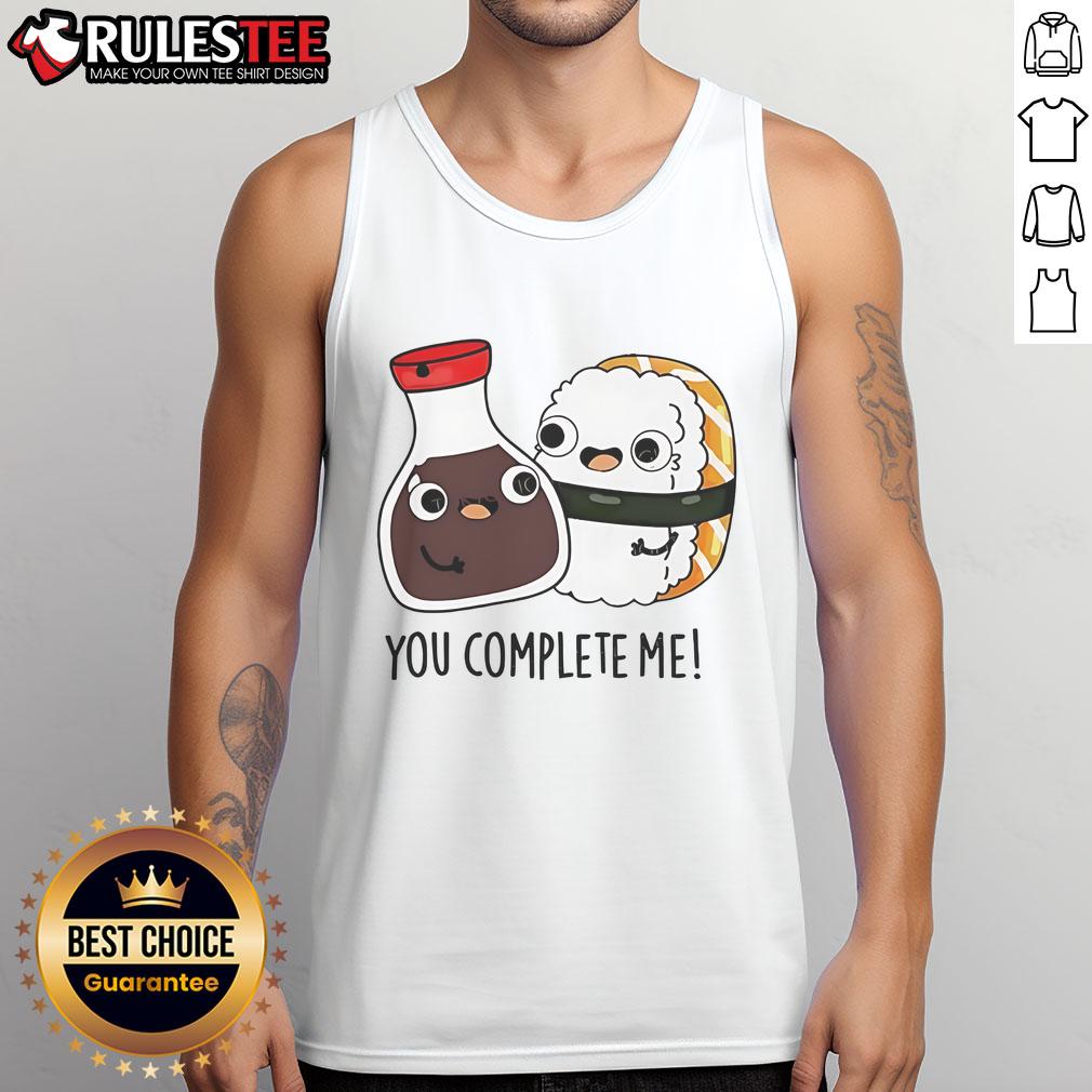 Cute Soy Sauce and Sushi You Complete Me Tank Top featuring playful graphic design for sushi lovers.