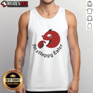 Funny I'm A Happy Eater tank top design featuring playful food graphics and bright colors, perfect for food lovers.
