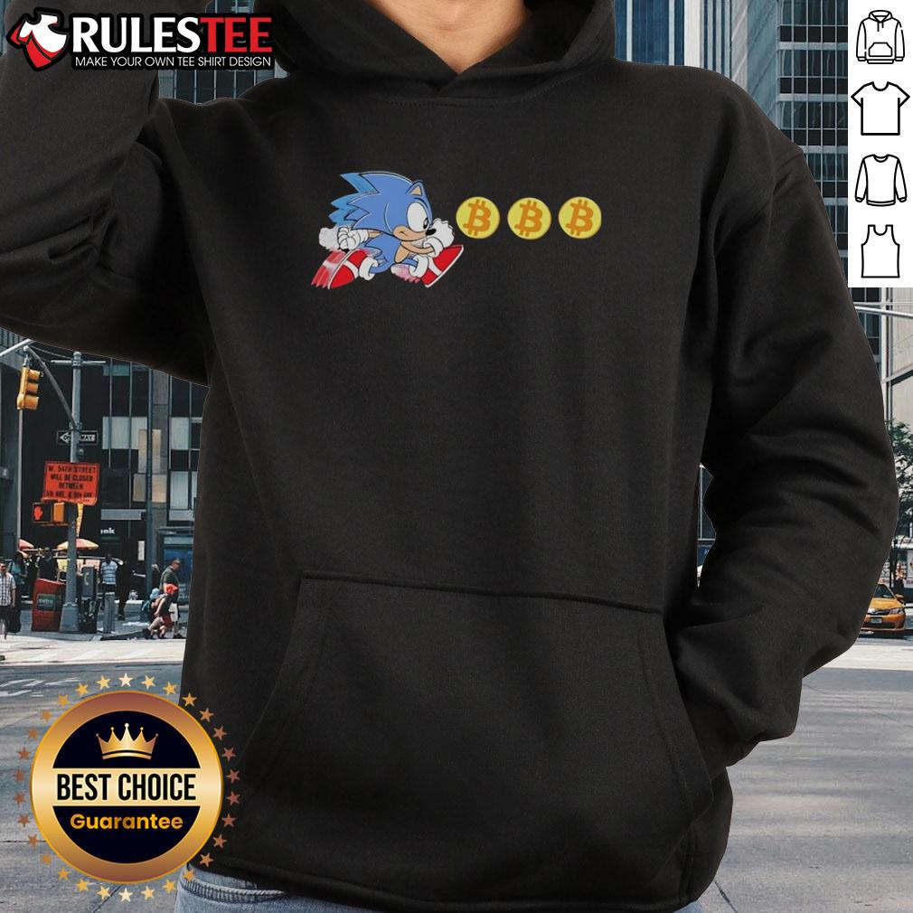 Funny Hedgehog Bitcoin Grab Sonic Hoodie featuring a playful design of Sonic the Hedgehog with Bitcoin graphics.