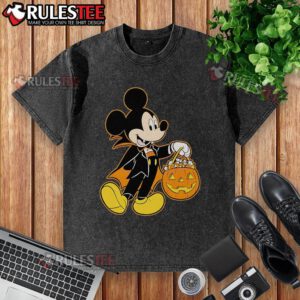 Good Mickey Mouse Halloween Dracula pumpkin candy glow washed t-shirt featuring vibrant colors and festive design.