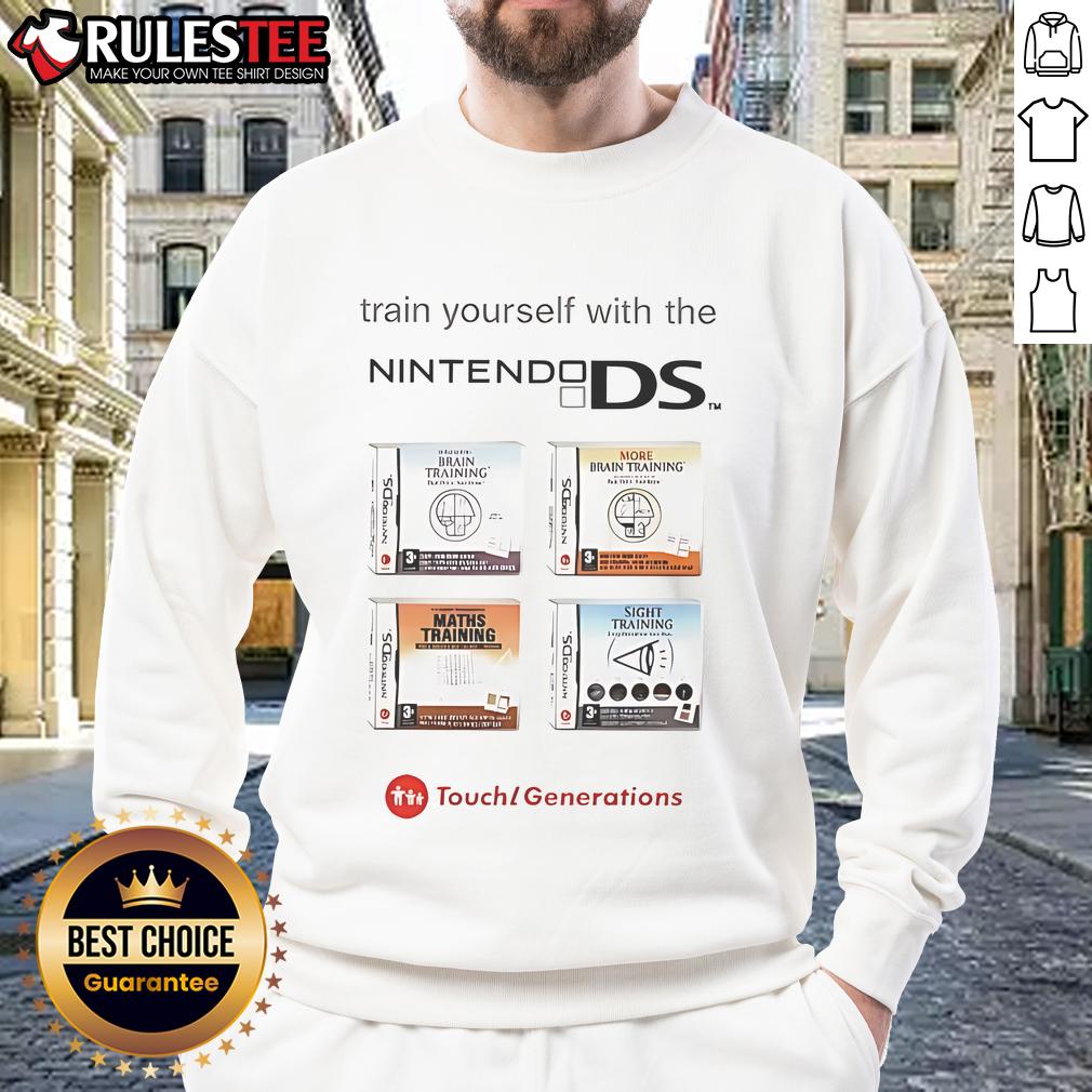 Alt Text: Stylish 'Good Train Yourself' Nintendo DS sweatshirt featuring vibrant graphics for gamers and fitness enthusiasts.