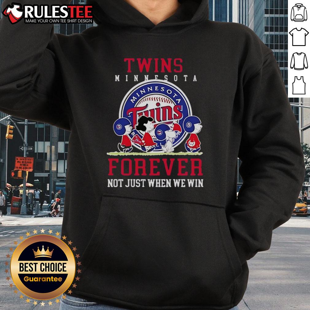 Happy Peanuts Charlie Brown and Snoopy on Minnesota Twins baseball hoodie, celebrating fandom forever, not just when we win.