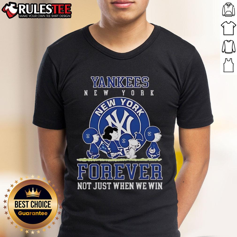 Happy Peanuts Charlie Brown and Snoopy in New York Yankees baseball t-shirt, celebrating fandom not just when they win.