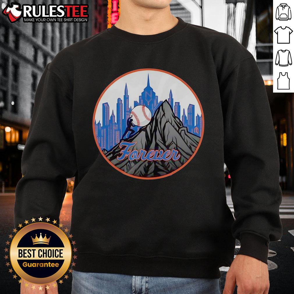 Happy Skyline Forever New York Mets baseball sweatshirt showcasing team spirit with vibrant design and cozy fit.