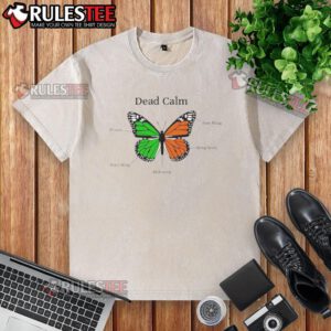 Nice Butterfly Dead Calm Washed T-Shirt featuring a colorful butterfly design on a soft, relaxed-fit fabric.