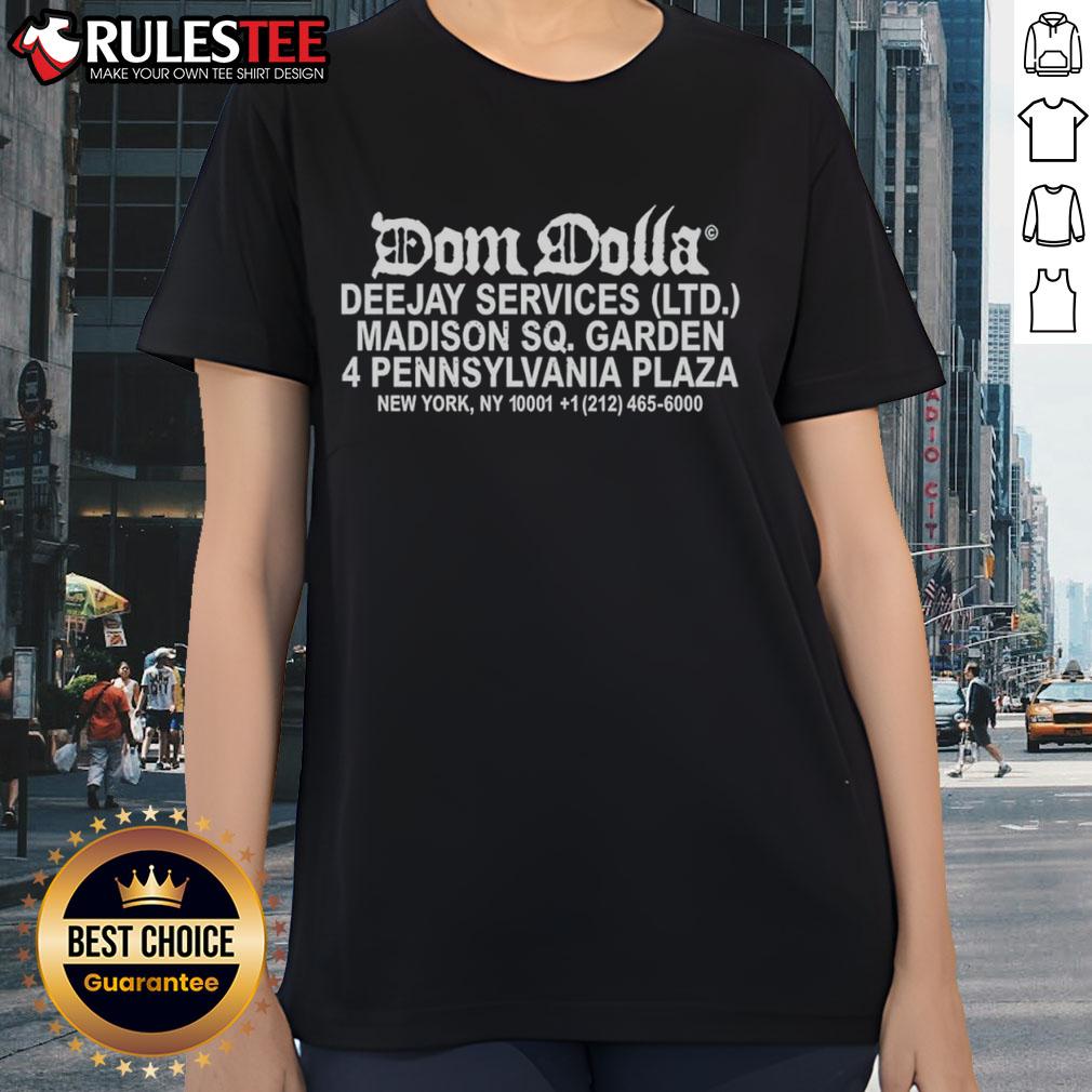 Nice Dom Dolla Deejay Services Ladies Tee featuring vibrant design and stylish fit for music lovers and festival-goers.