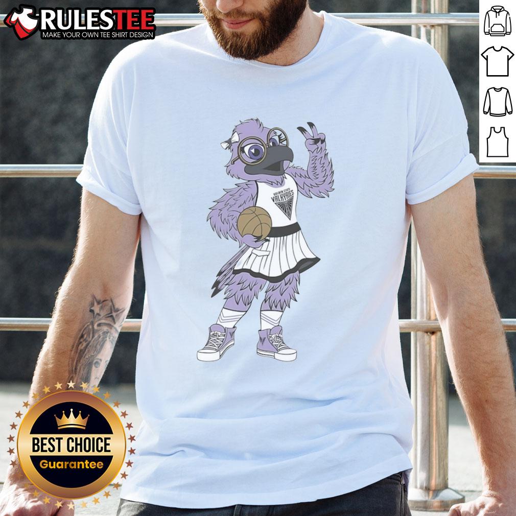 Alt Text: Nice Golden State Valkyries WNBA Violet The Raven Mascot posing on a stylish t-shirt design.