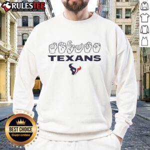 Nice Houston Texans football homage youth sweatshirt featuring love sign hand signals in team colors.