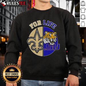 Louisiana State University x New Orleans Saints sweatshirt featuring 'Football For Life' logo for sports lovers.