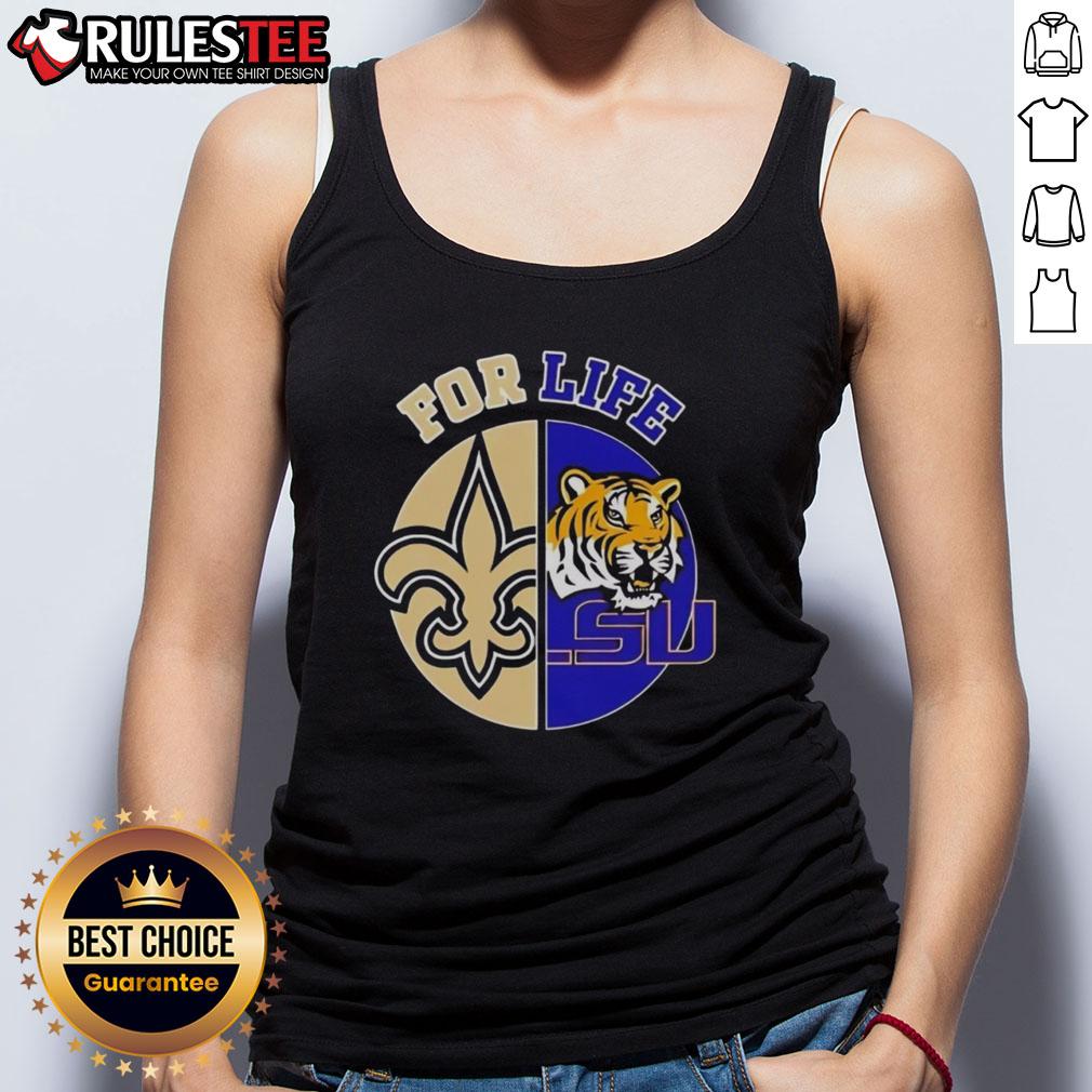 Louisiana State University X New Orleans Saints Football For Life logo on a stylish tank top for sport lovers.