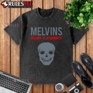Funny skull design on a washed t-shirt featuring the Nice Melvins logo, perfect for casual wear.