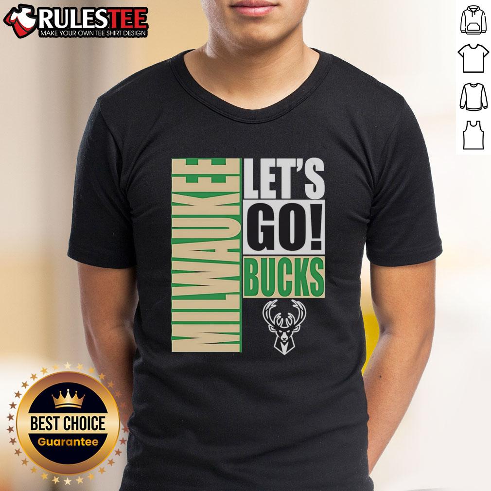 Alt Text: Nice Milwaukee Bucks Let's Go design T-shirt featuring team colors and logo, perfect for basketball fans.
