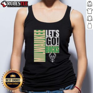 Stylish Milwaukee Bucks tank top featuring 'Let's Go' design, perfect for game day and showing team spirit.