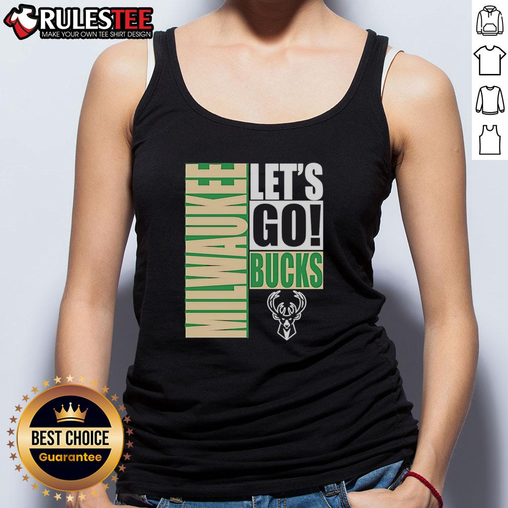 Stylish Milwaukee Bucks tank top featuring 'Let's Go' design, perfect for game day and showing team spirit.