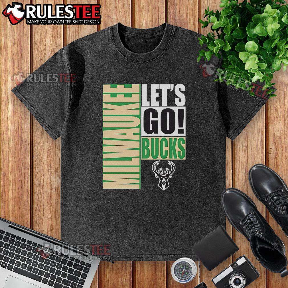 Nice Milwaukee Bucks Let's Go Design Washed T-Shirt in vibrant colors, perfect for fans supporting their team.