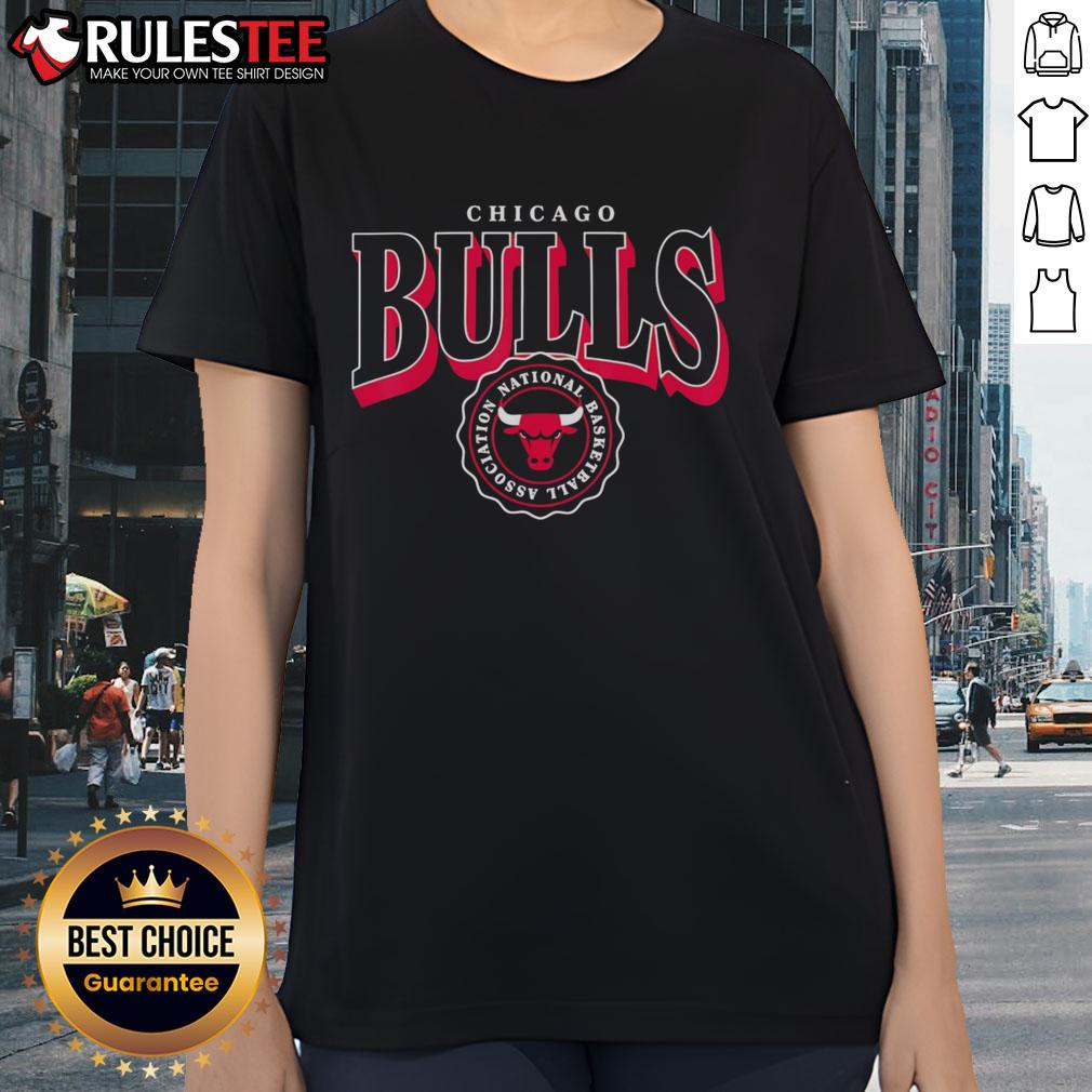 Chicago Bulls arched crest ladies tee showcasing team spirit and style for NBA fans.