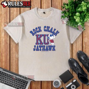 Nice Peanuts Snoopy X Rock Chalk Jayhawk washed T-shirt featuring Snoopy in a vibrant, stylish design for fans.