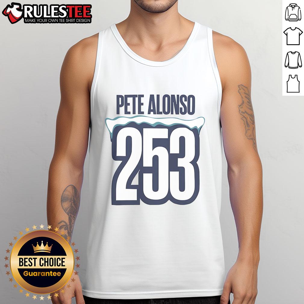 Pete Alonso hitting his 253rd home run for the New York Mets, wearing a stylish tank top.