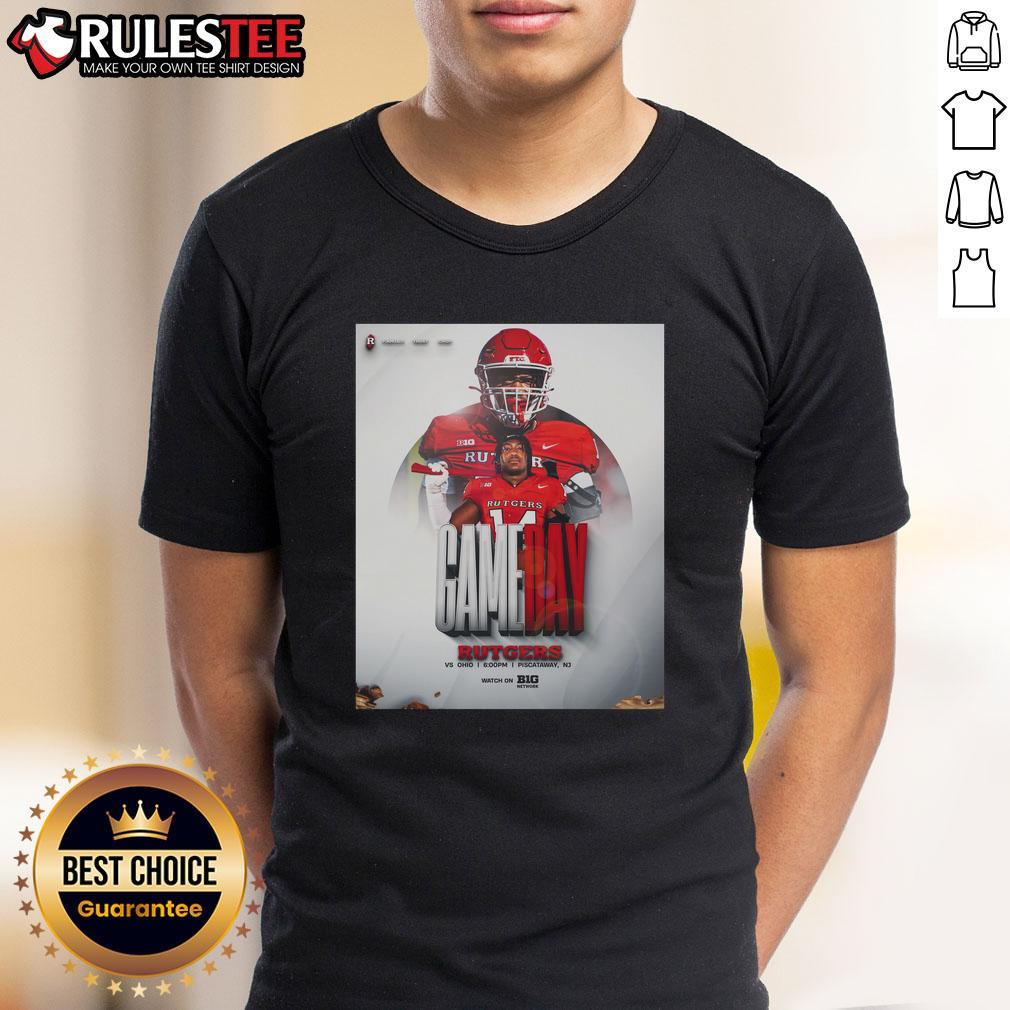 Rutgers Scarlet Knights Football gameday T-shirt featuring bold graphics for Ohio game, perfect for fans and supporters.
