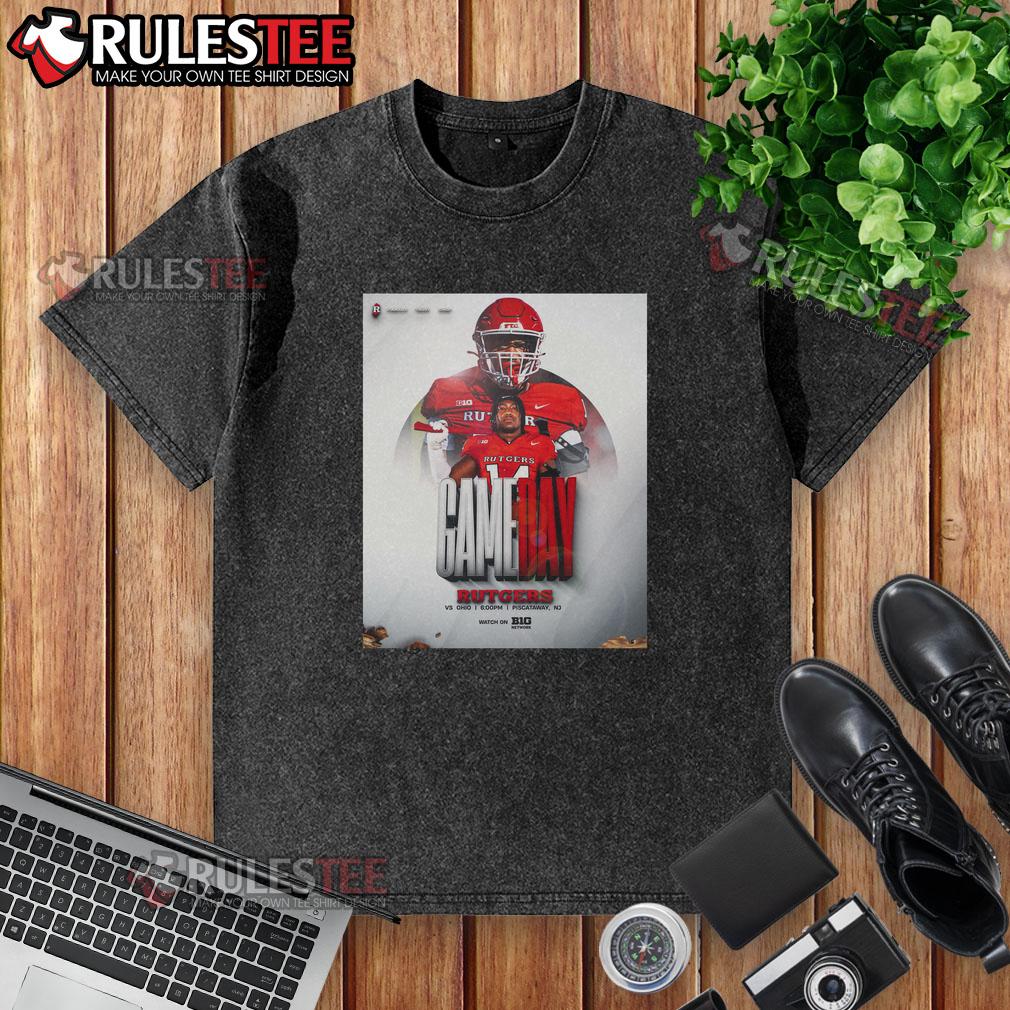 Rutgers Scarlet Knights football gameday washed t-shirt, showcasing team spirit for the Ohio game.