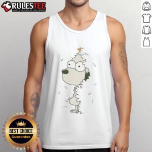 Snoopy and Woodstock graphic on a Bush X Simpsons tank top, perfect for casual summer wear.