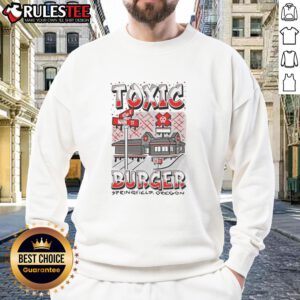 Cozy sweatshirt featuring Nice Toxic Burger Restaurant logo, perfect for fans in Springfield, Oregon.