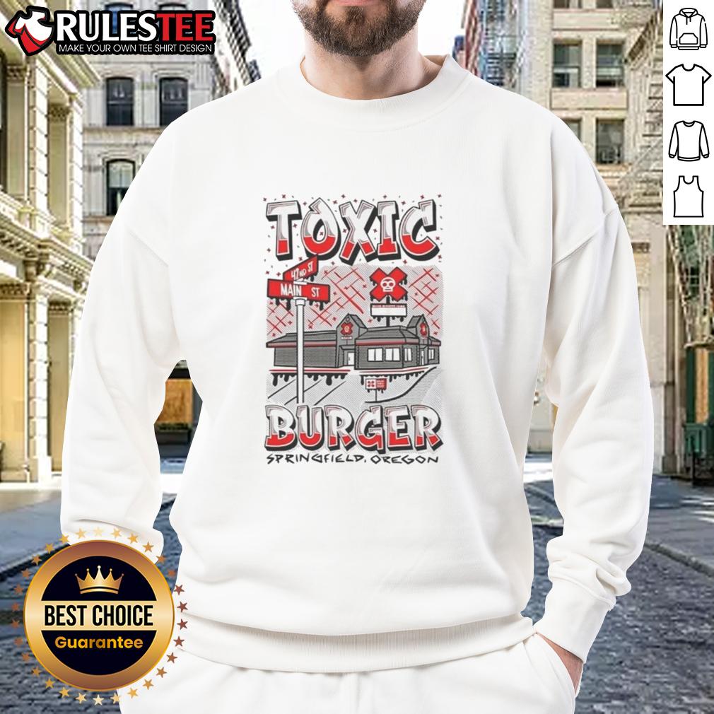 Cozy sweatshirt featuring Nice Toxic Burger Restaurant logo, perfect for fans in Springfield, Oregon.
