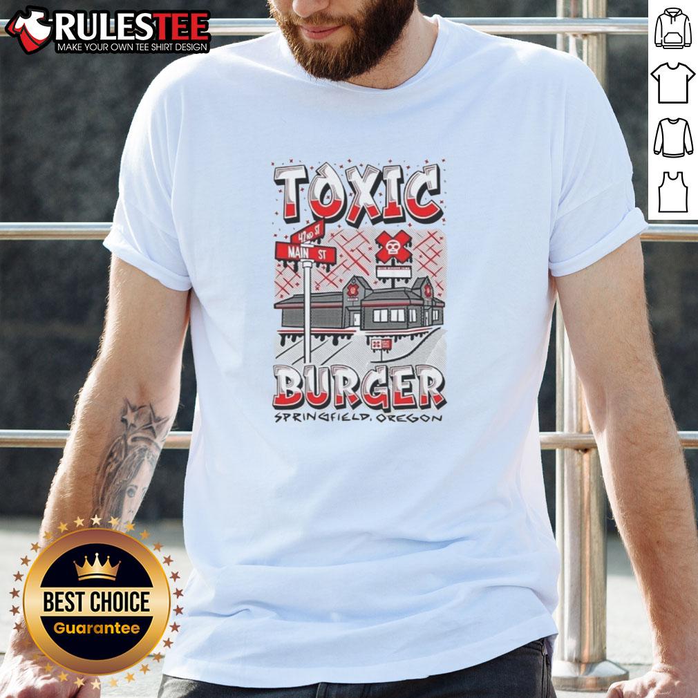 Nice Toxic Burger Restaurant T-Shirt featuring Springfield, Oregon design, perfect for burger lovers and fans of unique apparel.
