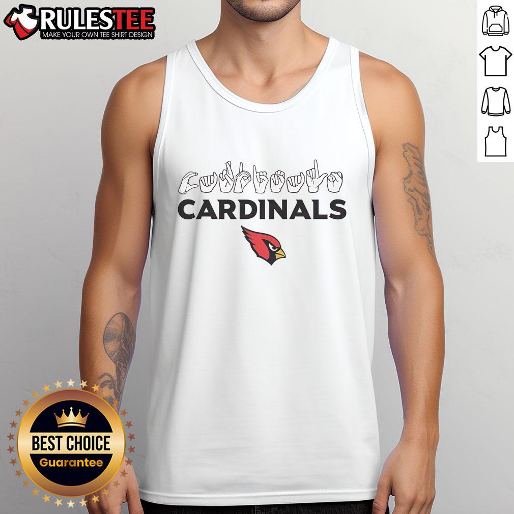 Official Arizona Cardinals Football youth tank top featuring love sign hand signals, perfect for young fans.