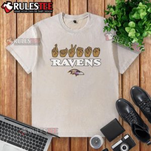 Official Baltimore Ravens Football Homage youth t-shirt featuring love sign hand signals in a stylish washed design.