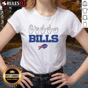 Alt Text: Official Buffalo Bills Football Homage youth ladies tee featuring love sign hand signals in team colors.